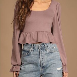 Lulus taupe long sleeve peplum top size S NWOT